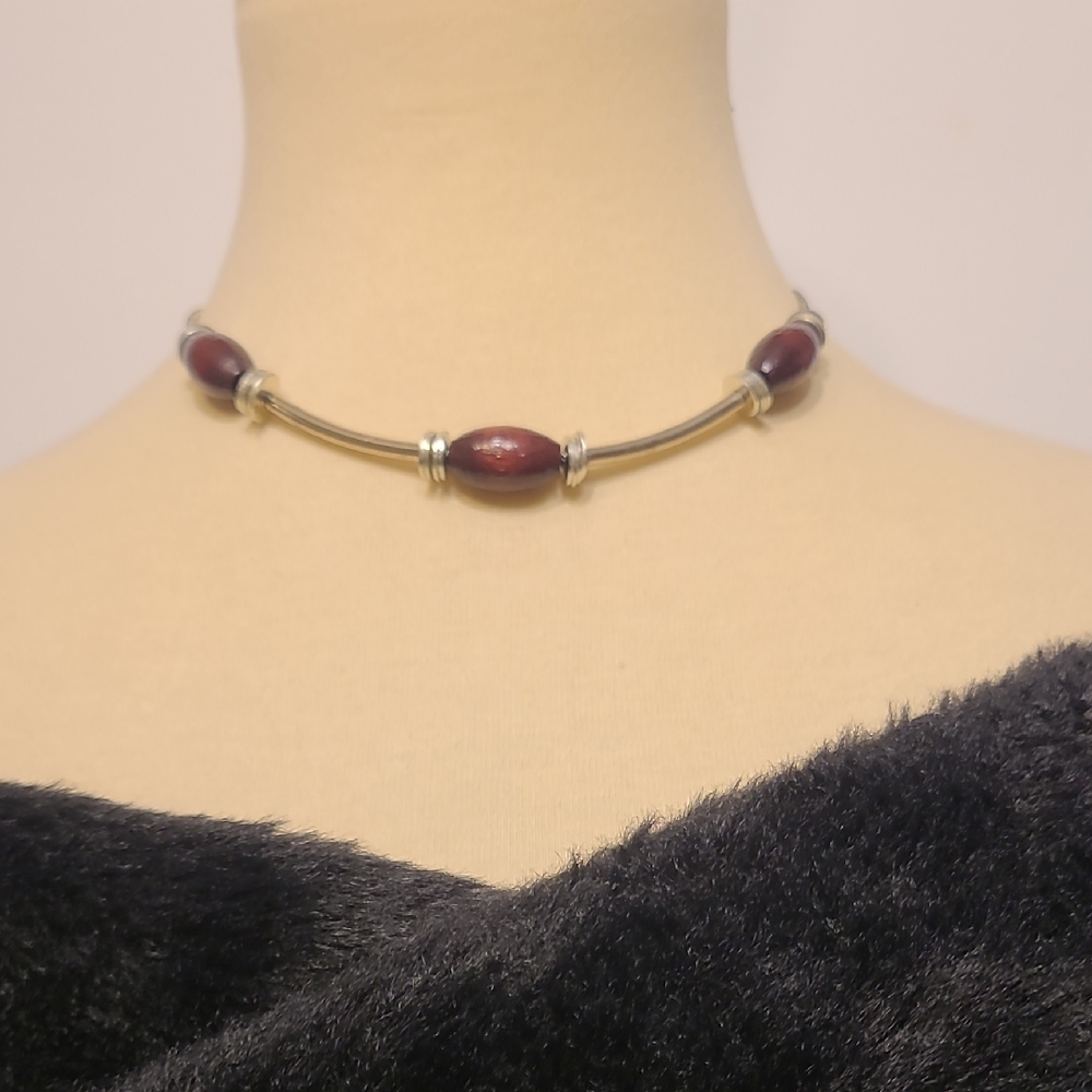Silver and Brown Minimalist Choker Necklace